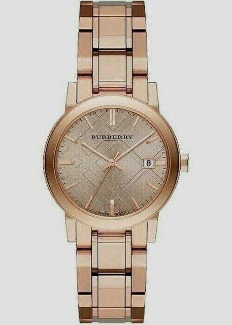 Burberry The City Rose Gold Check Stamped Ladies Watch 